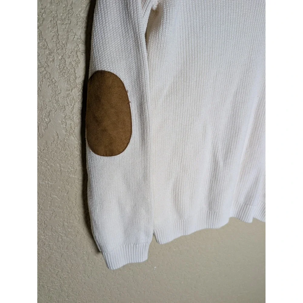 Gymboree Boys Size 12 Ivory Cotton Sweater Suede Elbow Patches Preppy
